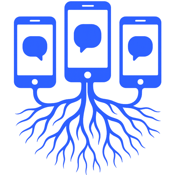 A logo of phones connected by roots.